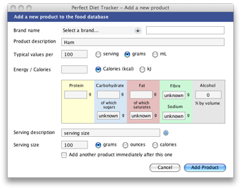 Add a new food product to the database
